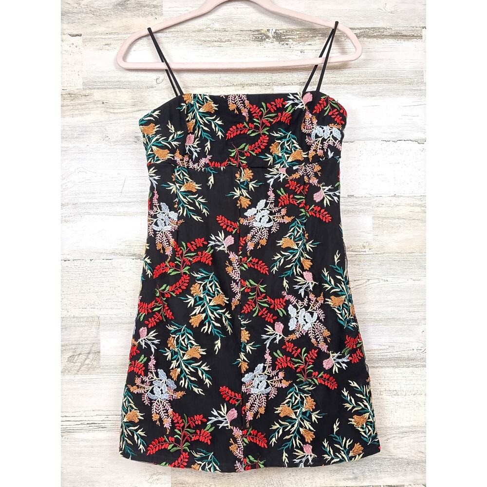 Urban Outfitters Womens S Black Multi Floral Embroidered Ponte Neck Mini Dress - Picture 3 of 9